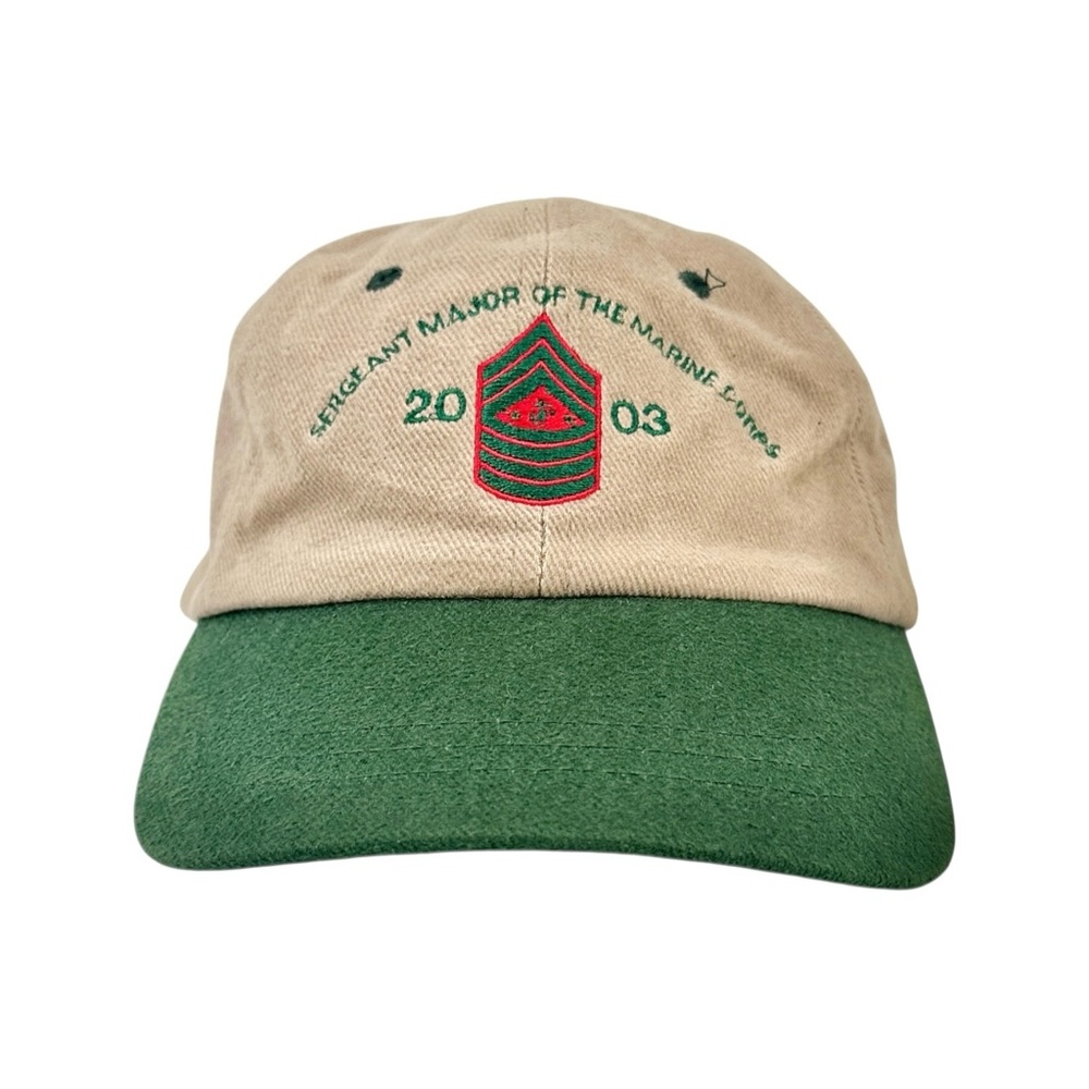 Y2K Vintage Green Tan Brown 2003 Sergeant Major Marine Corps Adjustable Hat Cap